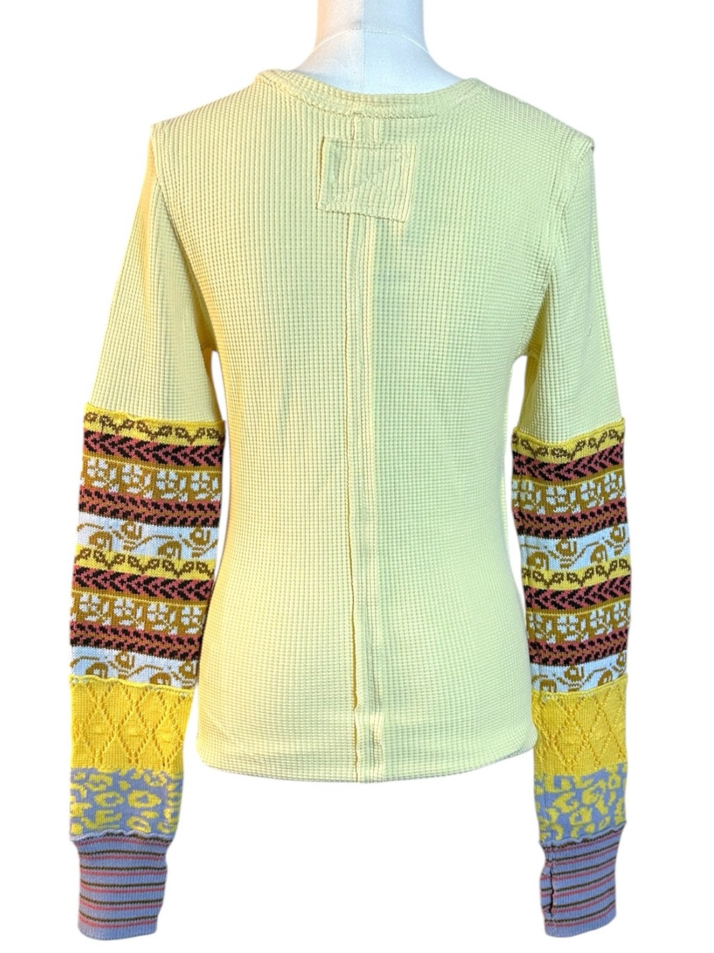 Free People All In Cuff Grunge 90s Thermal Sweater Crewneck Top Large Yellow - Picture 7 of 11
